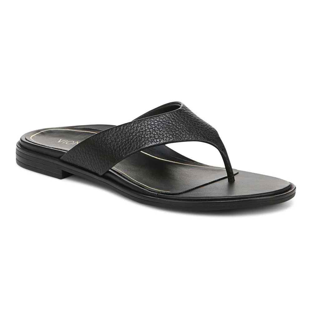 Vionic Agave Toe Post Sandal - Black Leather