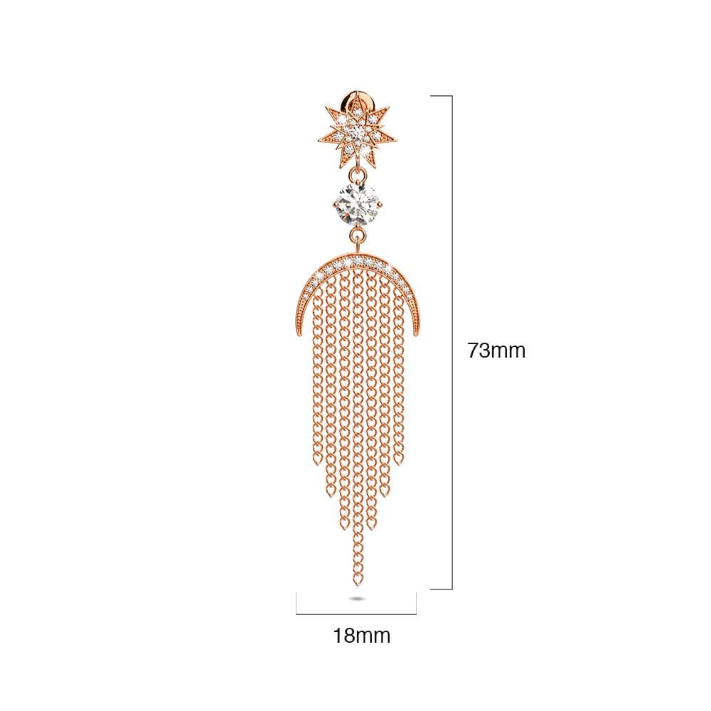 Bullion Gold Star Sun & Moon Diamonelle Chandelier Tassle Drop Earrings Rose Gold