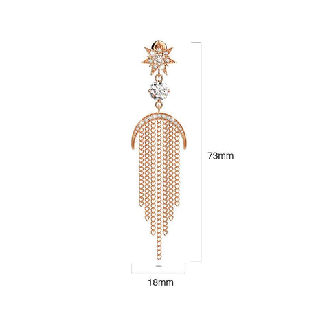 Bullion Gold Star Sun & Moon Diamonelle Chandelier Tassle Drop Earrings Rose Gold