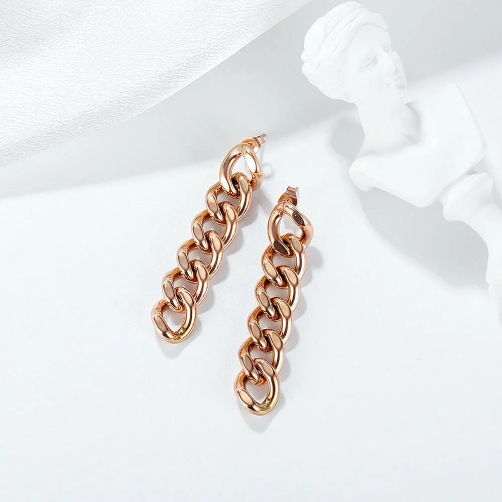 Bullion Gold Glam Chain Dangle Earrings in Rose Gold