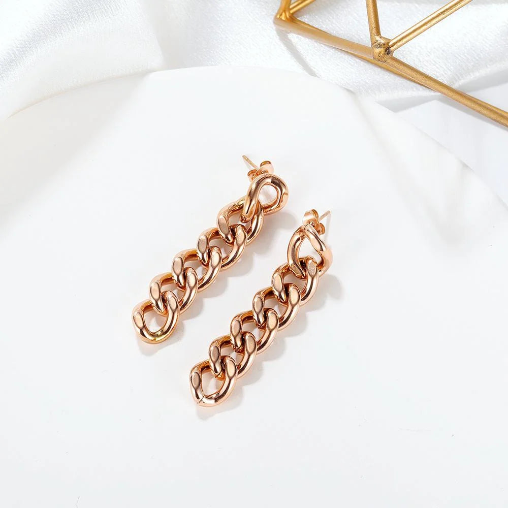 Bullion Gold Glam Chain Dangle Earrings in Rose Gold
