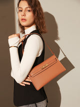 Camille Palm-Grain Calfskin Shoulder Bag - Brown