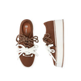 Dual Lace Platform Knit Sneakers - Coffee