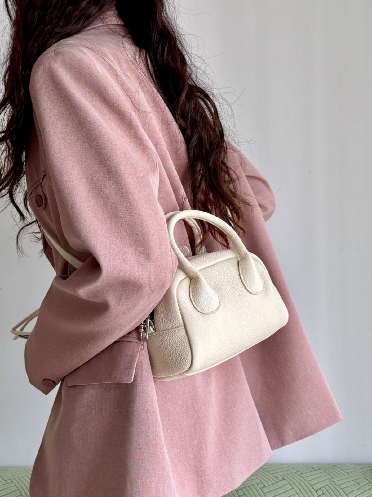 Mini Leather Bowling Top-Handle Bag - White