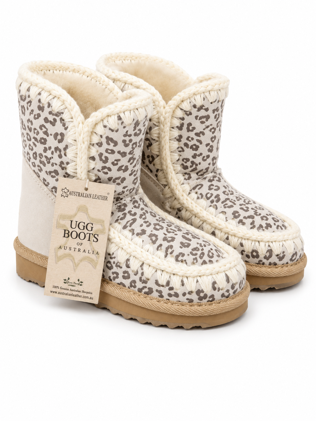 Australian Leather Ugg Mini Leopard Trim Eskimo - Silver - AU4