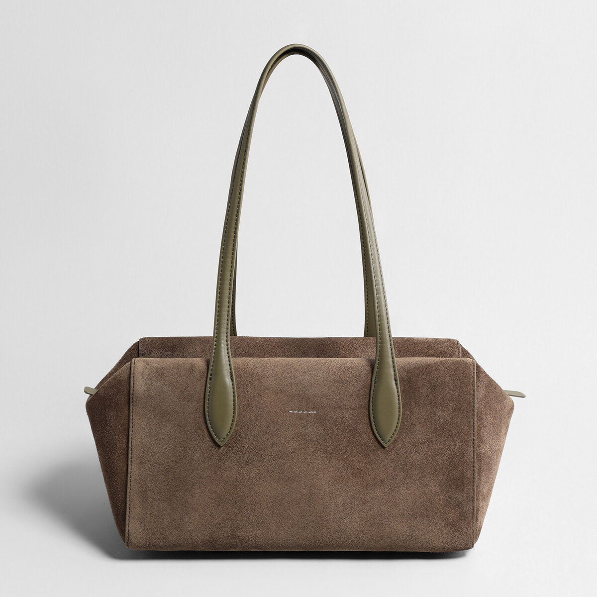 Suede Leather Structured Pillow Tote Bag - Coffee