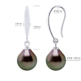 Earrings of Silver 925 and Real Cultured Tahiti Pearls Pear 8-9 mm - Longueur 42 cm