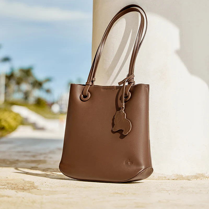 Nalandu Leather Horse Charm Tote Bag - Coffee