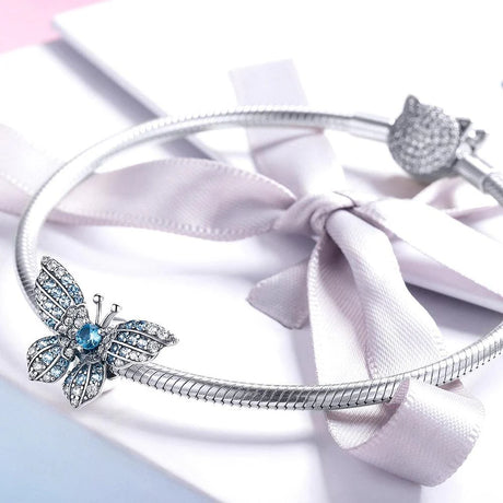 Solid 925 Sterling Silver Blue Butterfly Animal Pandora Inspired Charm