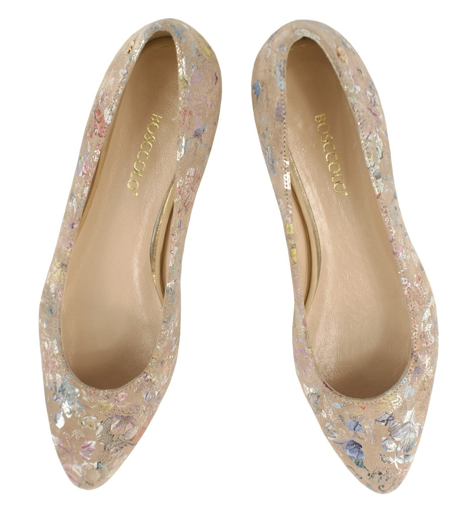 Bosccolo Womens Ballerina - Silver Flower/Beige