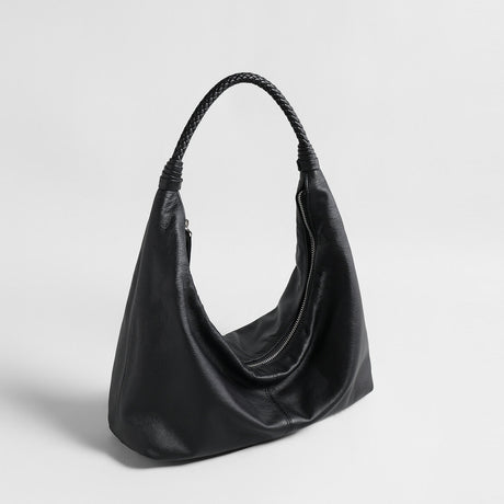 Vintage Leather Hobo Bag - Black