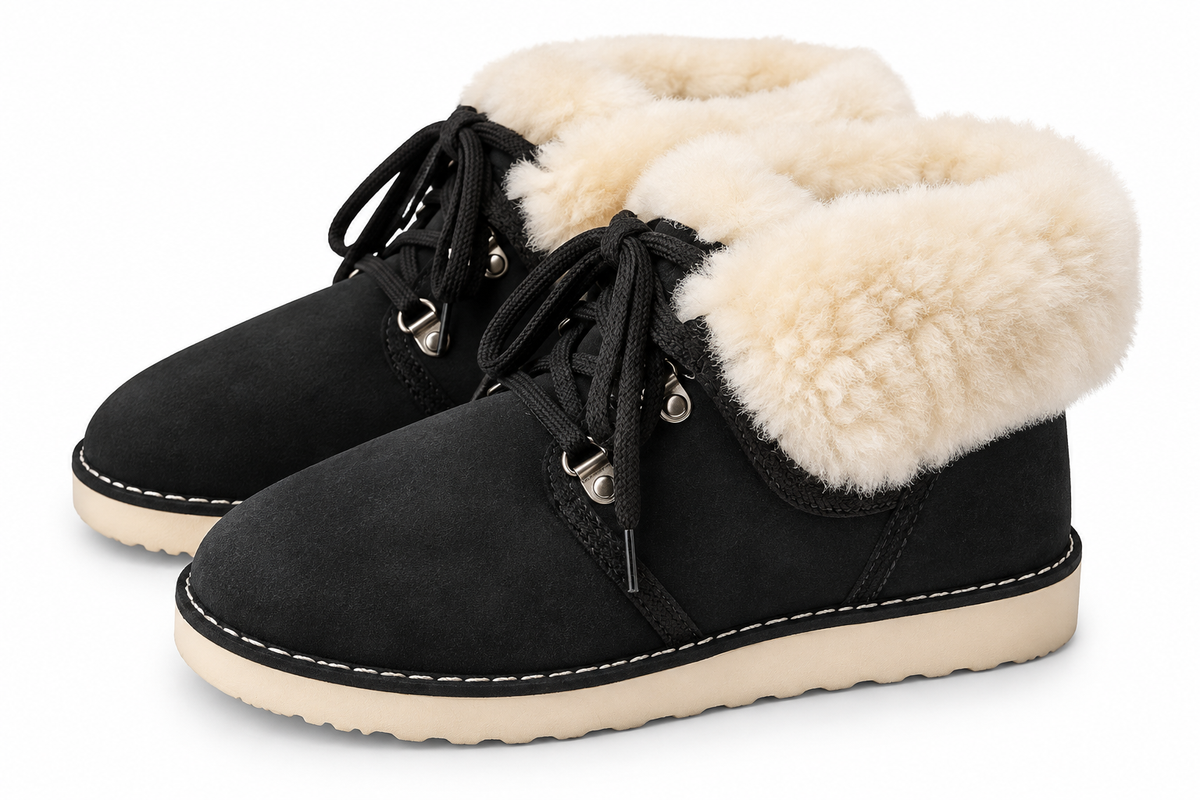 Australian Leather Ugg Lace Up Ankle Sheepskin Boot - Black - AU5