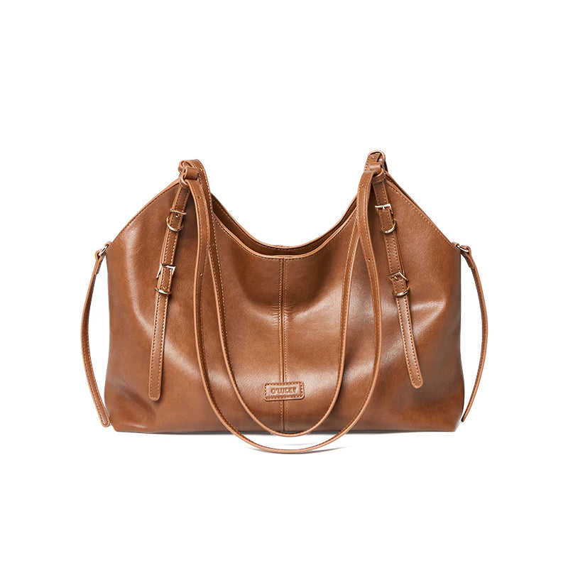 Nalandu Vintage Leather Large Capacity Commuter Tote Bag - Brown