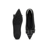 Vintage Bow Pointed Toe Flats - Black