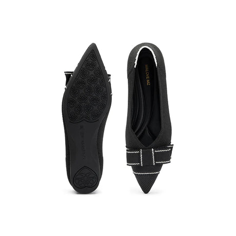 Vintage Bow Pointed Toe Flats - Black