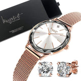 Boxed of Krystal Couture Mineral Glass Watch with Earrings Embellished with Crystals from SWAROVSKI® Set in Rose Gold