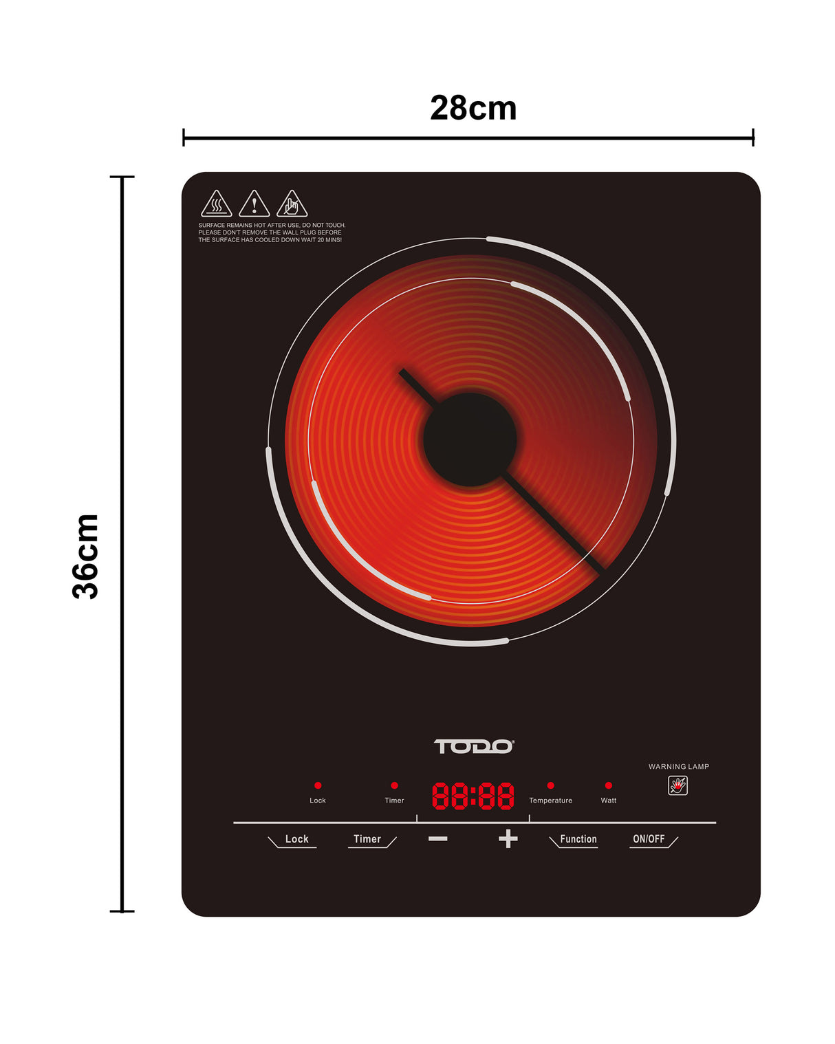 TODO 2000W Infrared Hotplate Electric Cooktop Tempered Crystal Glass Touch Control