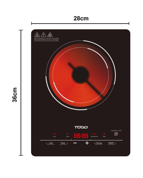 TODO 2000W Infrared Hotplate Electric Cooktop Tempered Crystal Glass Touch Control