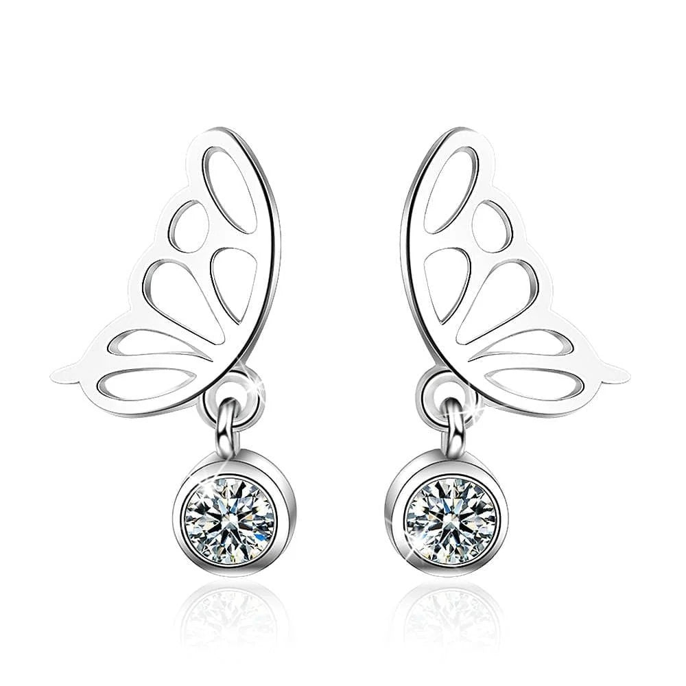 Butterfly Wings with Sparkling Zirconias Drop Earrings
