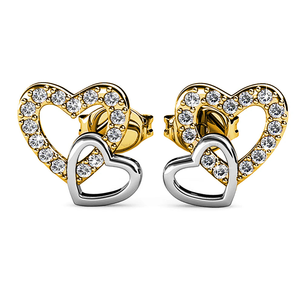 Krystal Couture Twin Hearts Stud Earrings Embellished with Swarovski Crystals