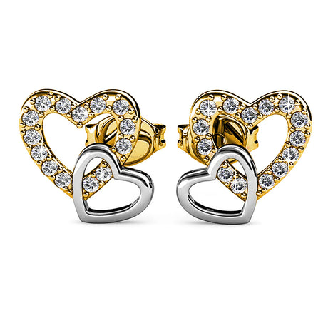 Krystal Couture Twin Hearts Stud Earrings Embellished with Swarovski Crystals