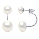Earrings Duo Real Cultured Freshwater Pearls Button 6 and 9 mm - Natural White - Longueur 42 cm