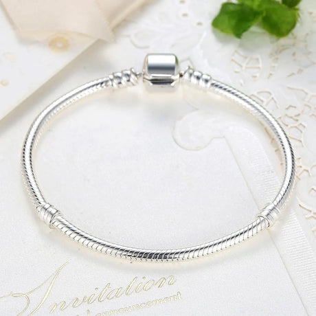 Solid 925 Sterling Silver Pandora Inspired Barrel Clasp Snake Chain Bracelet