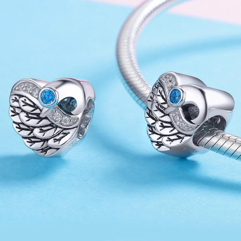 Solid 925 Sterling Silver Romantic Heart Shaped Sky Blue CZ Charm