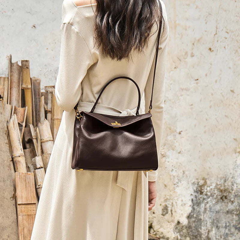 Nalandu Cloud Leather Satchel Bag - Chocolate