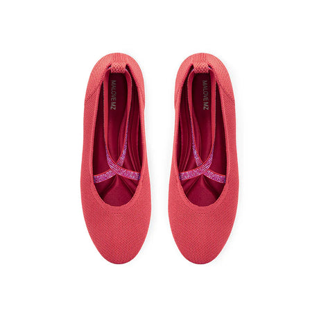 Rhinestone Cross Strap Knit Ballet Flats - Watermelon