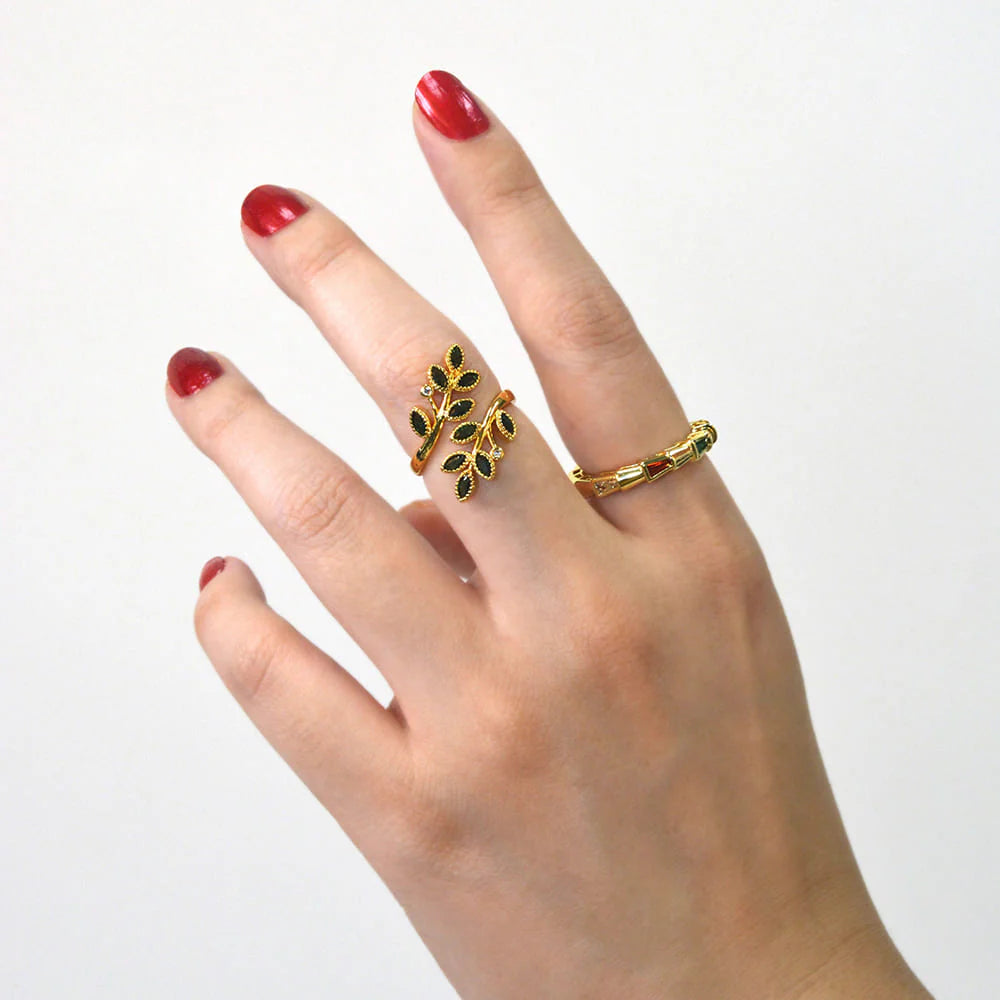 Adjustable Phalanges Open Cut Ring with Mixed Crystal Zirconia