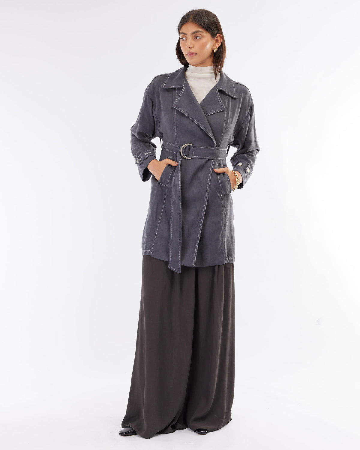 Amelius Elvie Linen Trench Jacket - Evening Blue