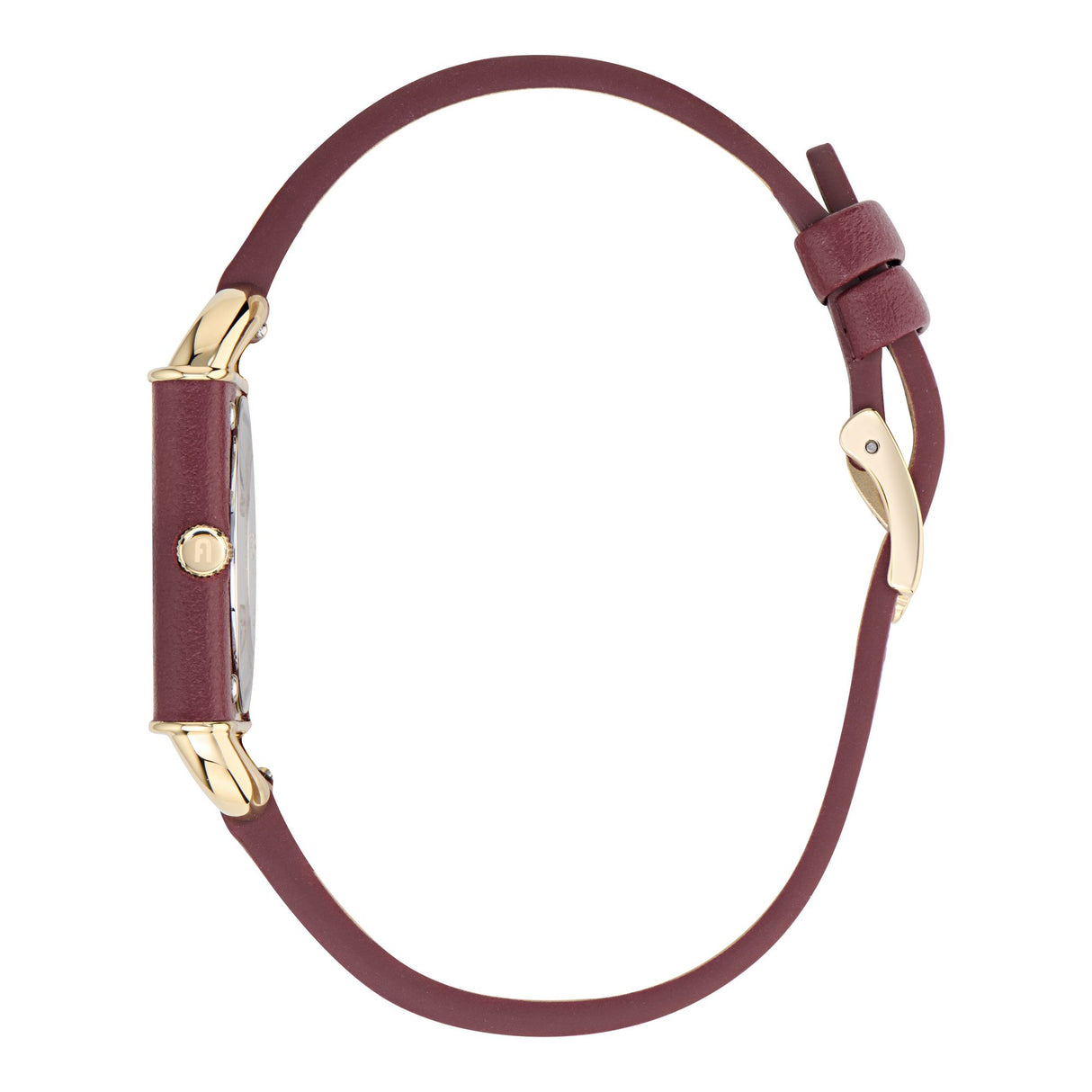 Furla Arco Square Gold-Tone Dark Red Leather Watch