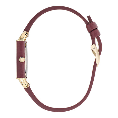 Furla Arco Square Gold-Tone Dark Red Leather Watch