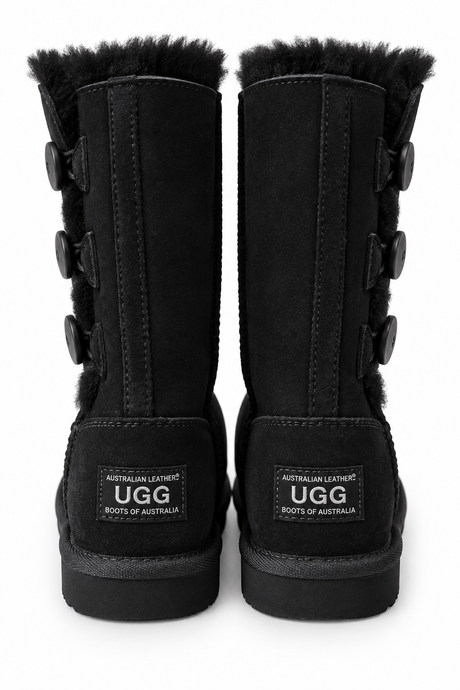 Australian Leather Ugg Kids 3Button Classic Long - Black - AU6