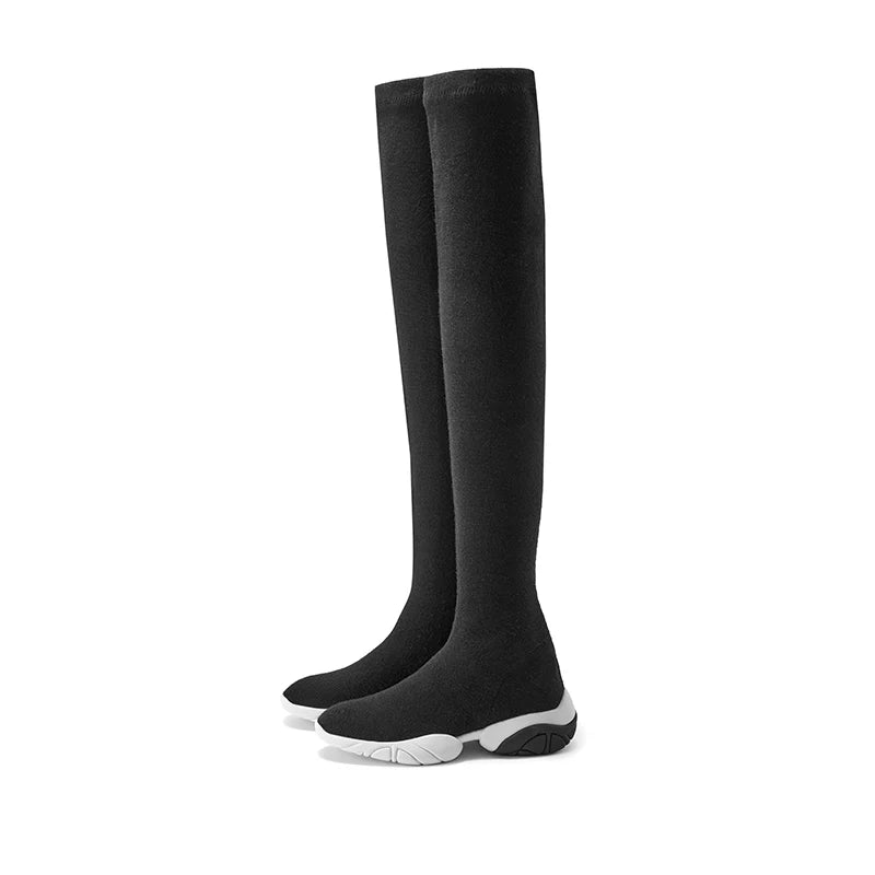 Thermal Over-the-Knee Sneaker Boots - Black