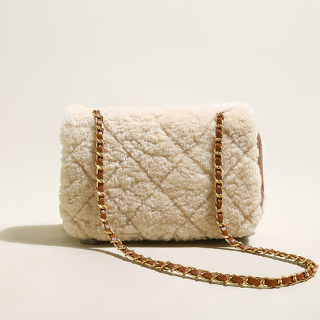 Winterthur Glam Quilted Lambswool Shoulder Bag - Brown