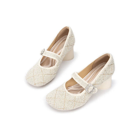 French Vintage Mary Jane Block Heels - Ivory