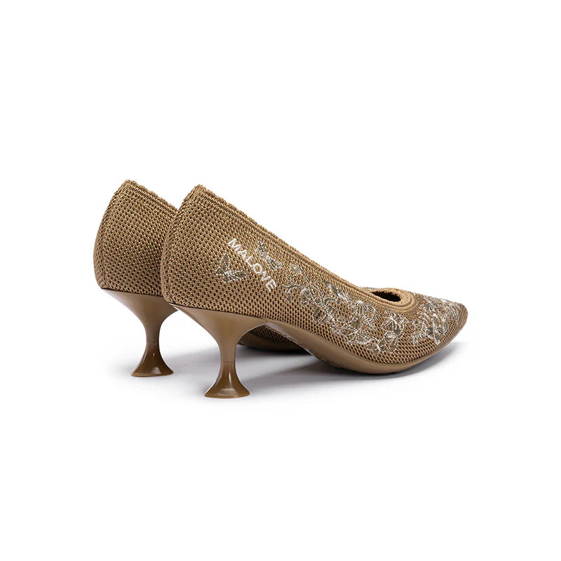 Enchanted Butterfly Pointed Toe Kitten Heels - Tan
