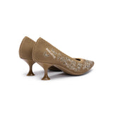 Enchanted Butterfly Pointed Toe Kitten Heels - Tan