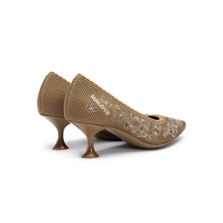 Enchanted Butterfly Pointed Toe Kitten Heels - Tan