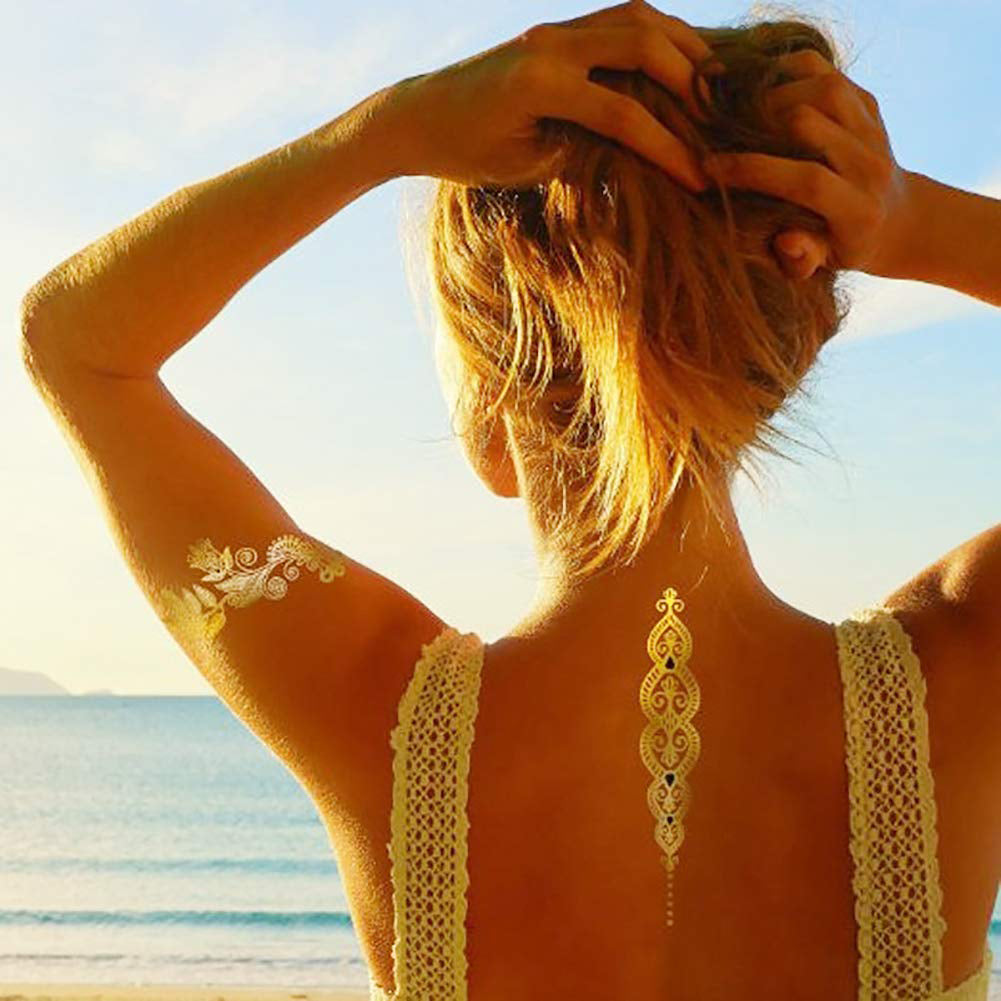 Metallic Temporary Tattoo Gold Silver Glitter Party Body Sticker Waterproof 2 Sheets 109