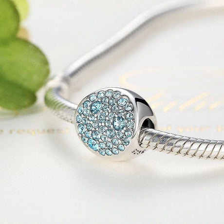 Solid 925 Sterling Silver Sparkling Cyan Preciosa Czech Crystals Charm