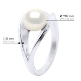 Ring Real Cultured Freshwater Pearl Button 8-9 mm - "Natural Pearl White" - Longueur 42 cm