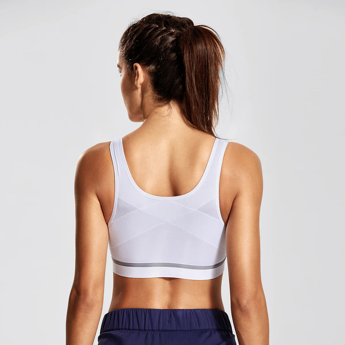 Full Zip Front High Support Wireless Sports Bra  - White