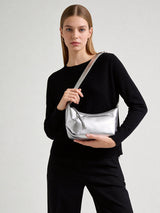 Soft Leather Crescent Crossbody - Silver