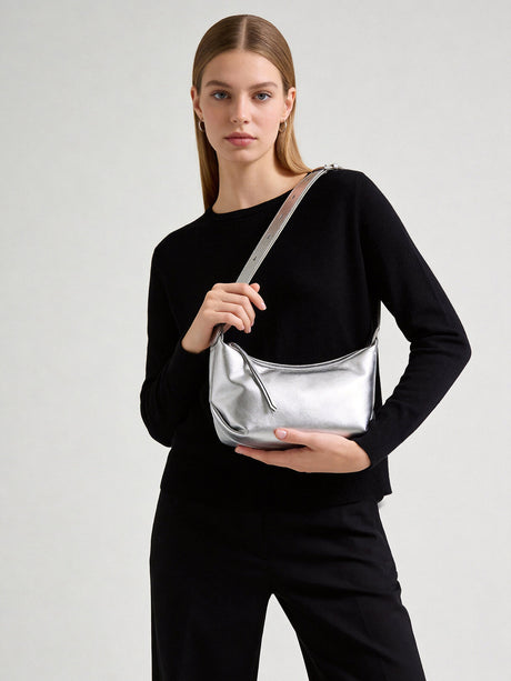 Soft Leather Crescent Crossbody - Silver