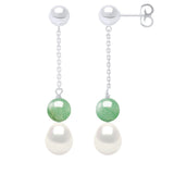 Drop Drop Earrings Freshwater Pearl & Aventurine White Sterling Silver