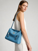 TOGO Leather Turn-Lock Slouchy Tote-Soft Shoulder Handbag - Blue