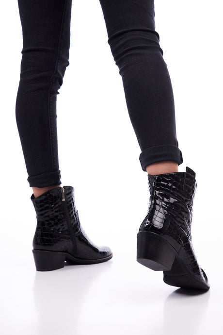 Bosccolo Womens Ankle Boots - Black Croco
